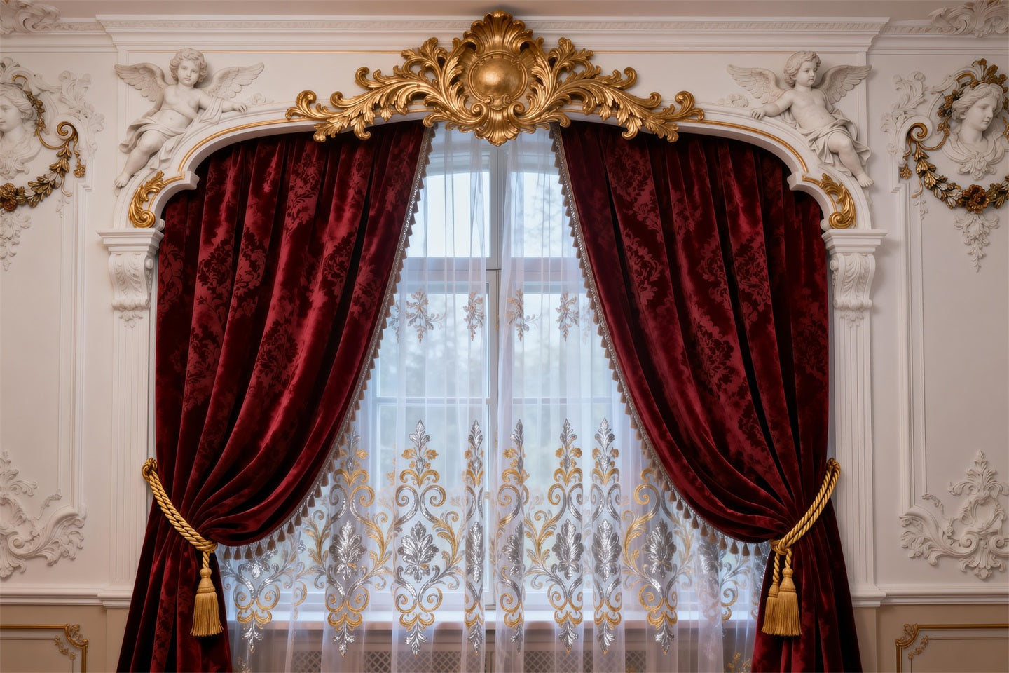 Backdrops For Boudoir Photography Baroque Cherub Velvet Drapery Retro Photo Backdrop UK RR62-79