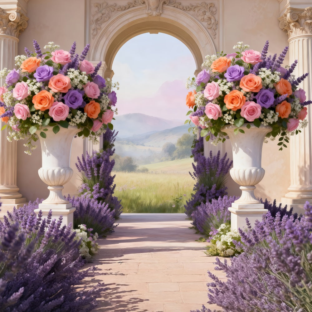 Enchanted Garden Backdrop Pastel Floral Courtyard Valley View Spring Backdrop UK RR62-8