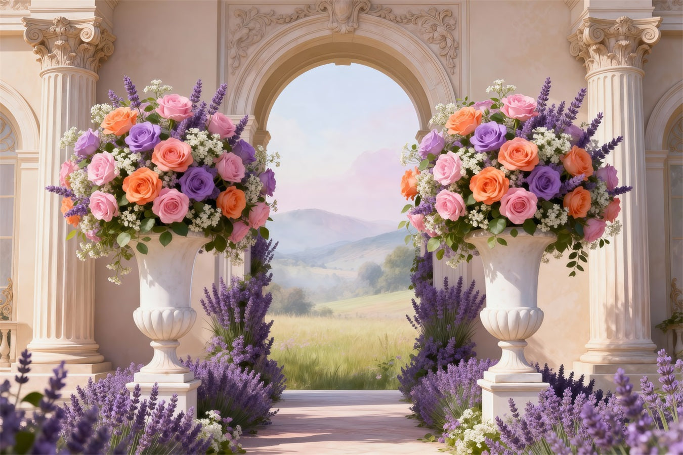 Enchanted Garden Backdrop Pastel Floral Courtyard Valley View Spring Backdrop UK RR62-8