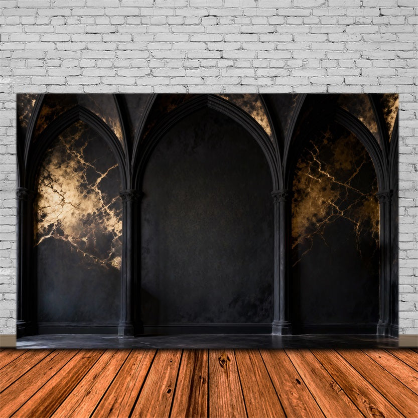 Boudoir Backdrop Ideas Black Marble Gold Vein Arches Vintage Wall Backdrop UK RR62-84