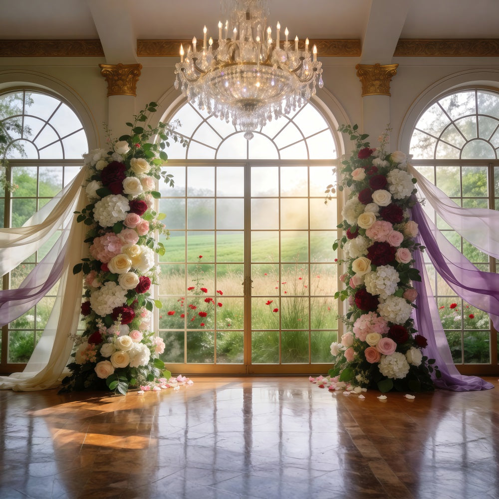 Spring Flowers Backdrop Grand Crystal Window Flower Arch Floral Photo Backdrop UK RR62-9