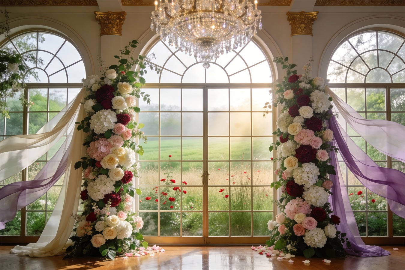 Spring Flowers Backdrop Grand Crystal Window Flower Arch Floral Photo Backdrop UK RR62-9