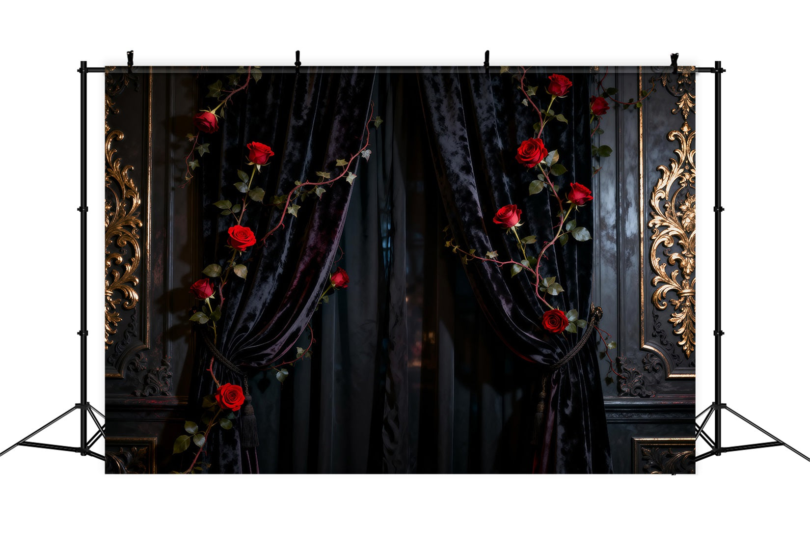 Boudoir Backdrop Black Velvet Rose Curtain Wall Vintage Photography Backdrops UK RR62-92