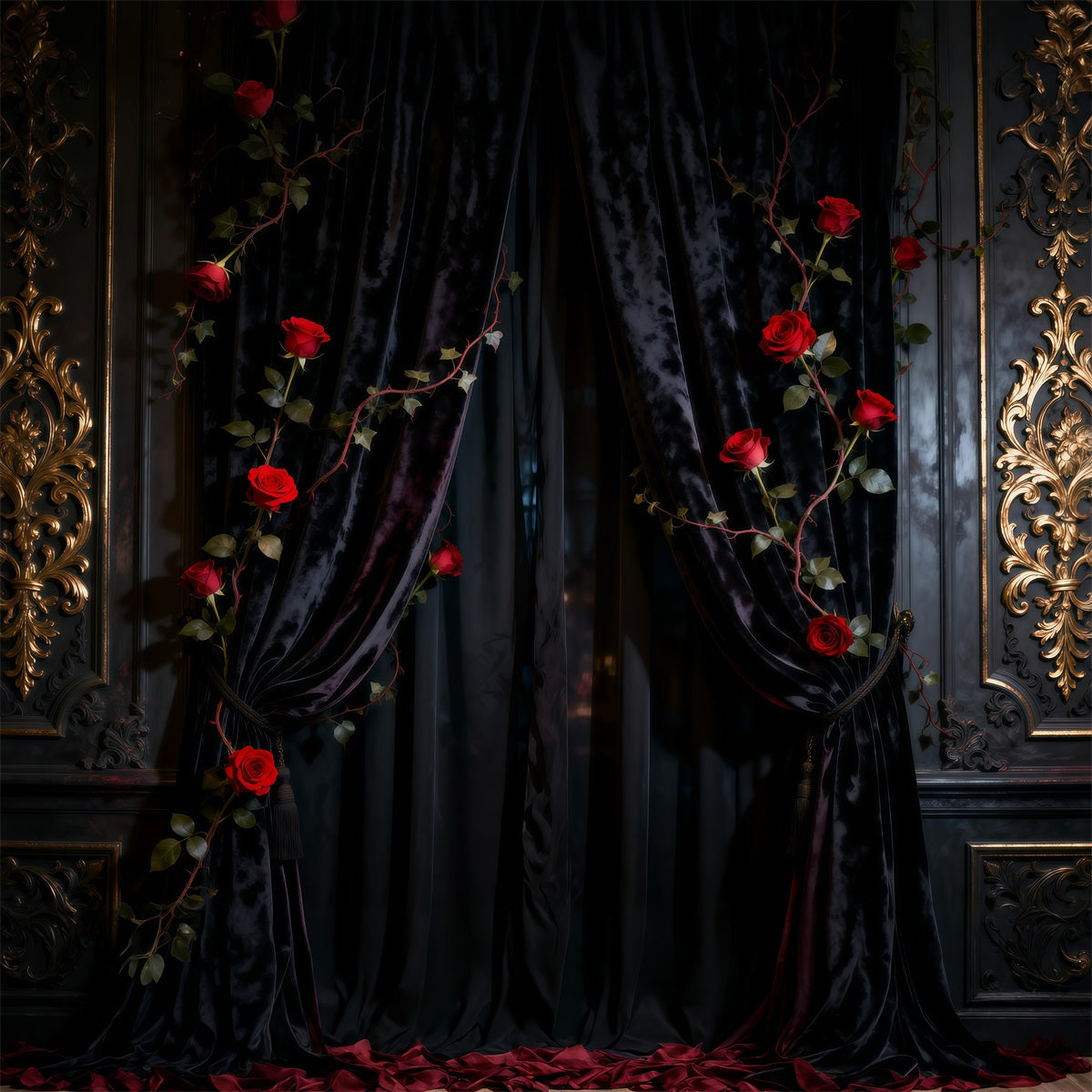 Boudoir Backdrop Black Velvet Rose Curtain Wall Vintage Photography Backdrops UK RR62-92