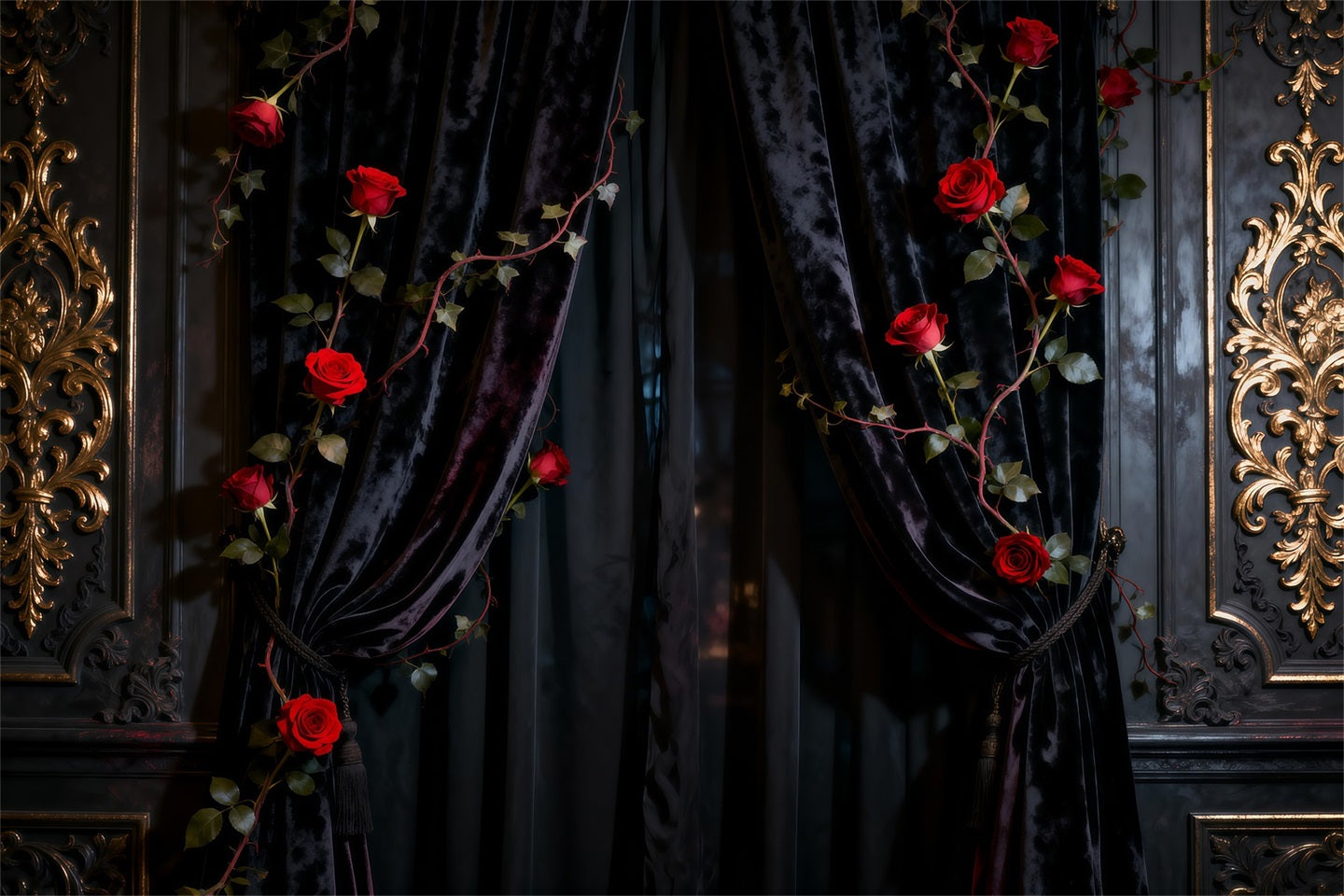 Boudoir Backdrop Black Velvet Rose Curtain Wall Vintage Photography Backdrops UK RR62-92