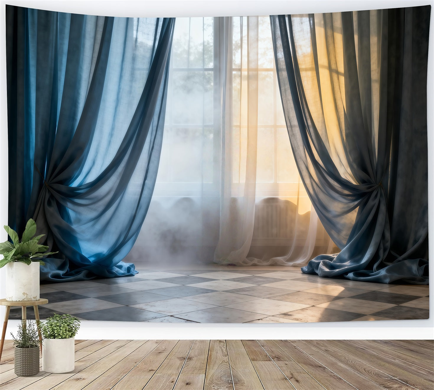 Boudoir Photography Backdrops Blue Sheer Windowlight Drapes Boudoir Backdrop UK RR62-93