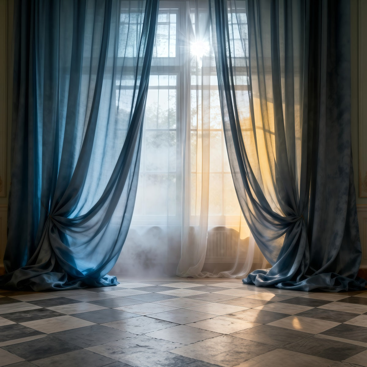 Boudoir Photography Backdrops Blue Sheer Windowlight Drapes Boudoir Backdrop UK RR62-93