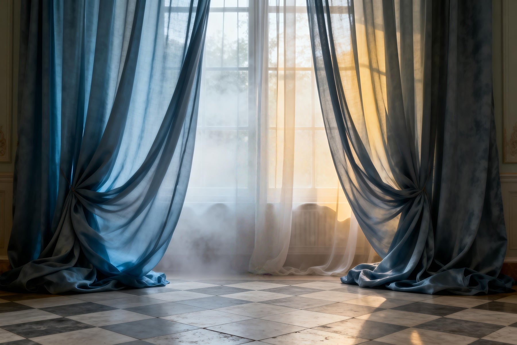 Boudoir Photography Backdrops Blue Sheer Windowlight Drapes Boudoir Backdrop UK RR62-93
