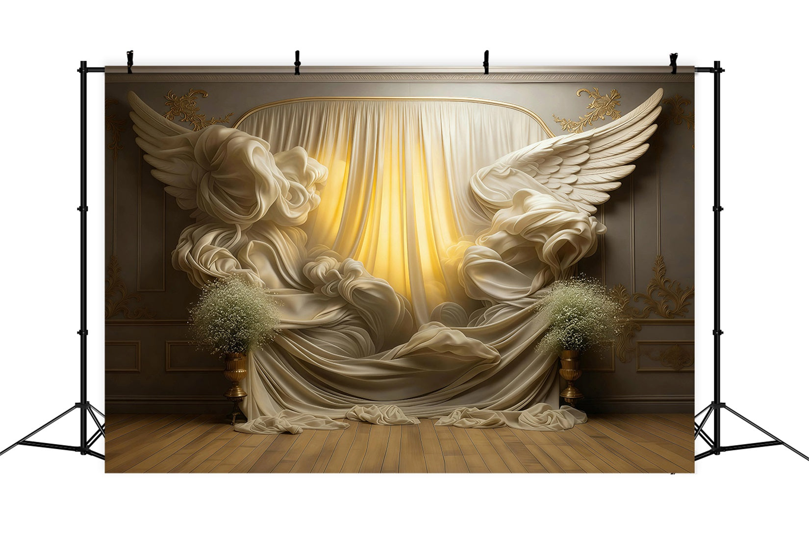 Boudoir Photo Backdrops Golden Winged Drapery Glow Vintage Photo Backdrop UK RR62-96