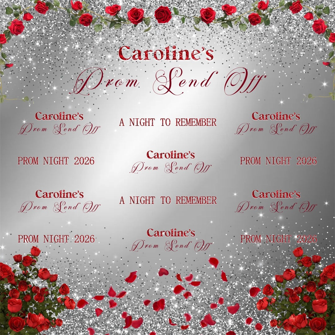 Prom Send Off Backdrops Silver Glitter Red Rose Customizable Graduation Backdrop UK RR63-10