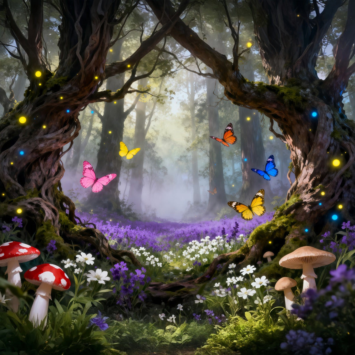 Enchanted Forest Backdrop Butterfly Glowing Fairy Woodland Forest Photo Booth Backdrop UK RR63-121