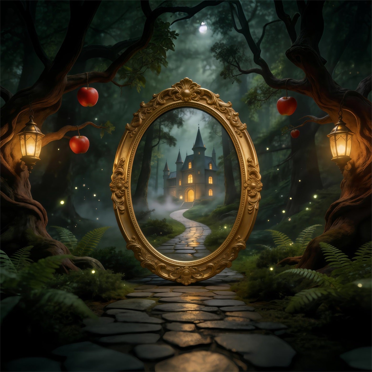 Forest Backdrop Mystic Mirror Castle Path Lantern Apples Forest Themed Backdrop UK RR63-122