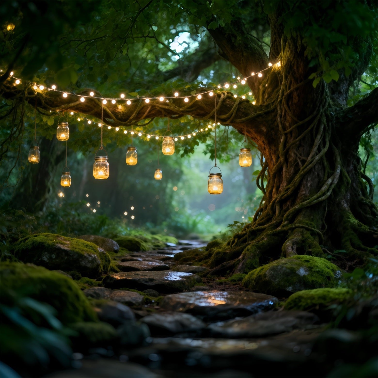 Forest Backdrops Rustic String Light Mason Jar Woodland Enchanted Forest Backdrop Diy UK RR63-123