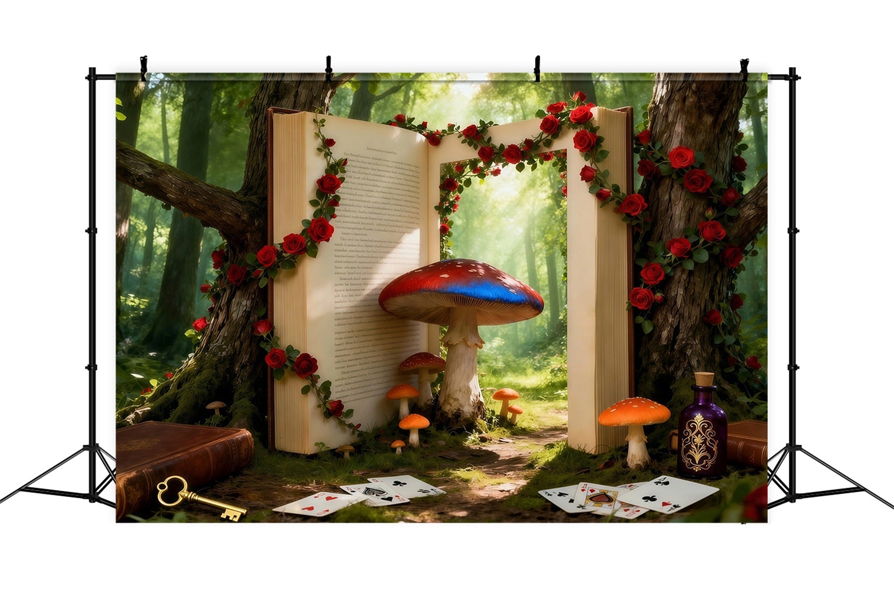 Fairy Tale Forest Backdrop Fantasy Storybook Portal Mushroom Roses Forest Photo Backdrop UK RR63-126