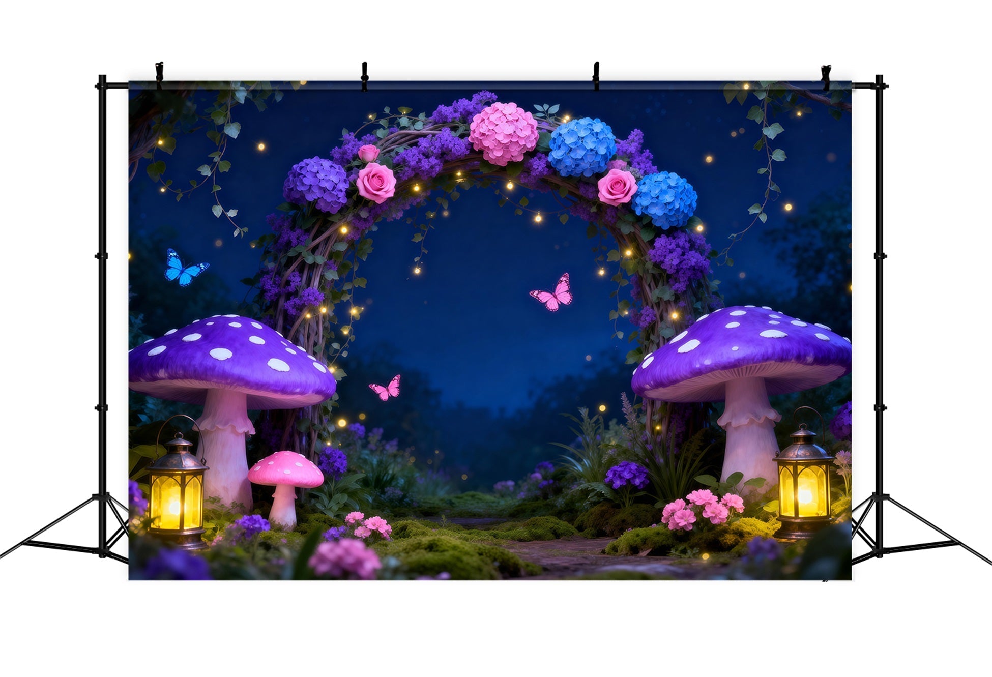 Enchanted Forest Photo Backdrop Night Fairy Arch Glowing Mushroom Forest Photo Backdrops UK RR63-128