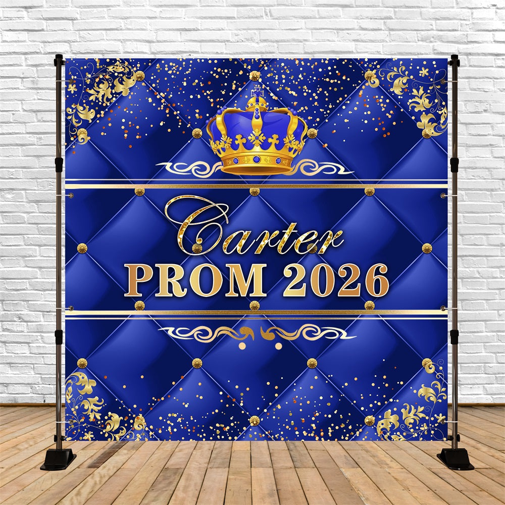 Prom 2026 Backdrop Royal Blue Crown Confetti Graduation Party Backdrop Ideas UK RR63-13