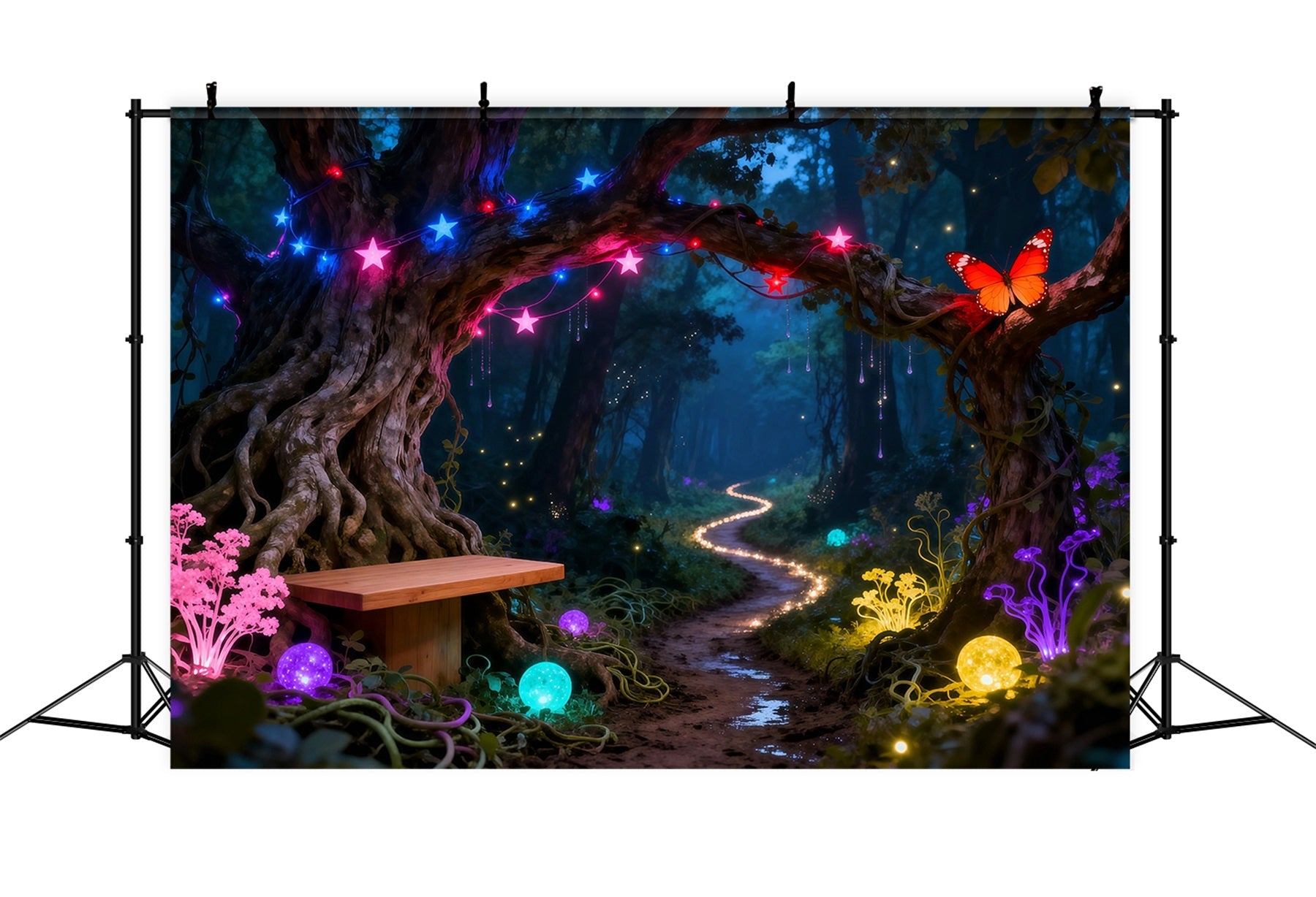Enchanted Forest Backdrops Neon Fantasy Glowing Path Butterfly Forest Photography Backdrop UK RR63-130