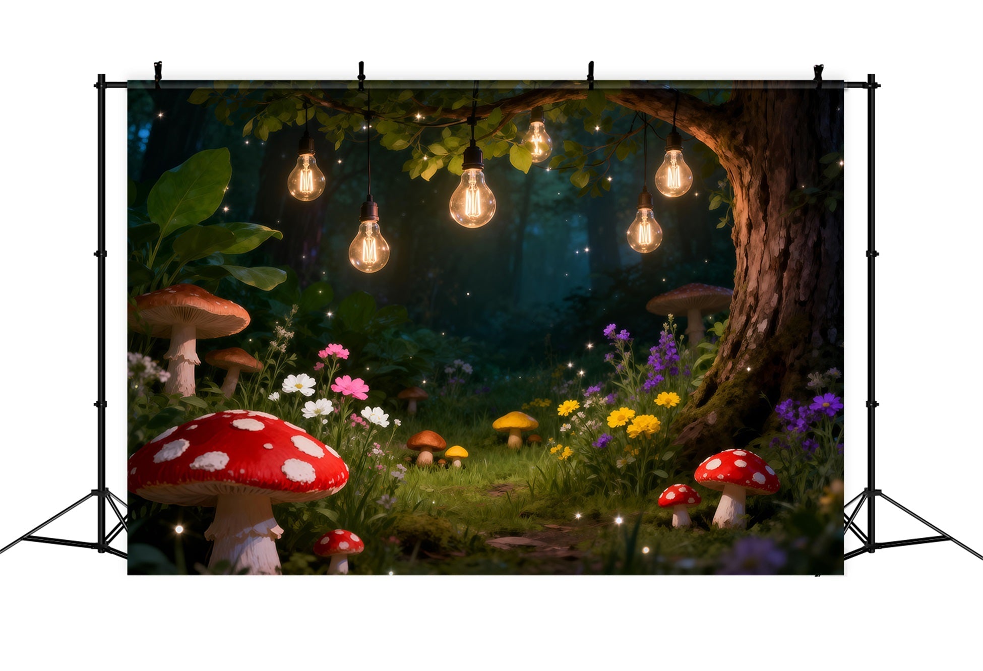 Forest Photography Backdrop Glowing Bulb Mushroom Fairy Photography Backdrop Forest UK RR63-136