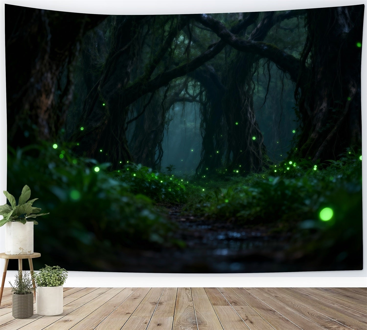 Rainforest Backdrop Dark Enchanted Roots Glowing Fireflies Forest Theme Backdrop UK RR63-139