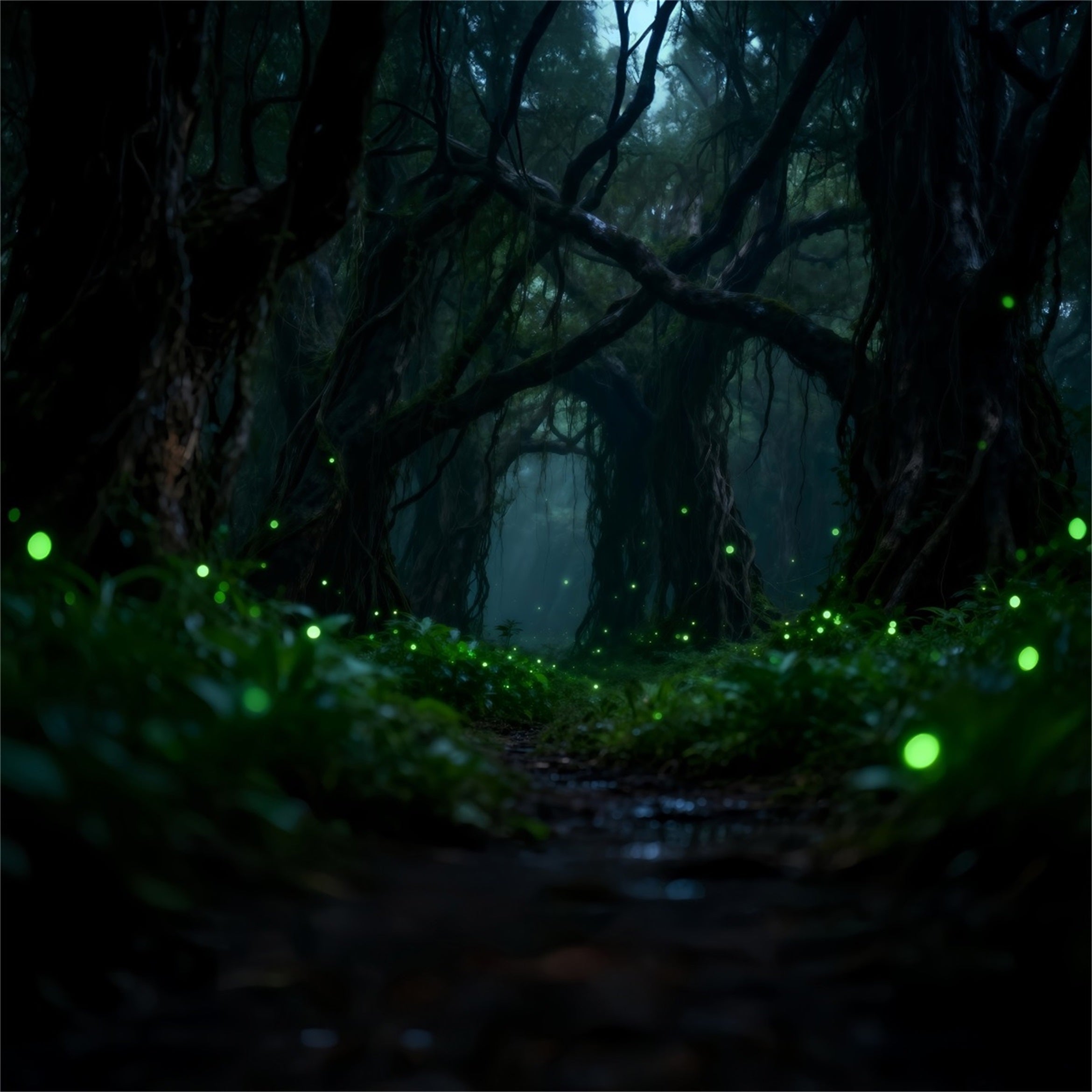 Rainforest Backdrop Dark Enchanted Roots Glowing Fireflies Forest Theme Backdrop UK RR63-139