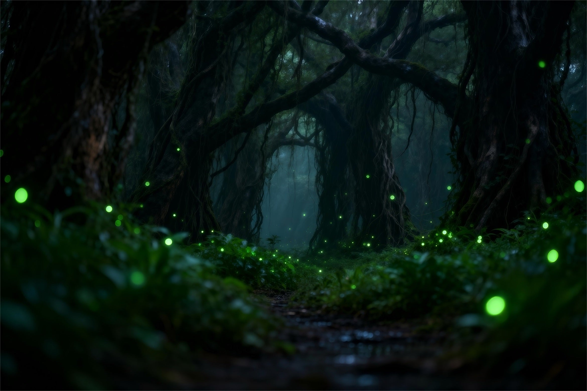 Rainforest Backdrop Dark Enchanted Roots Glowing Fireflies Forest Theme Backdrop UK RR63-139