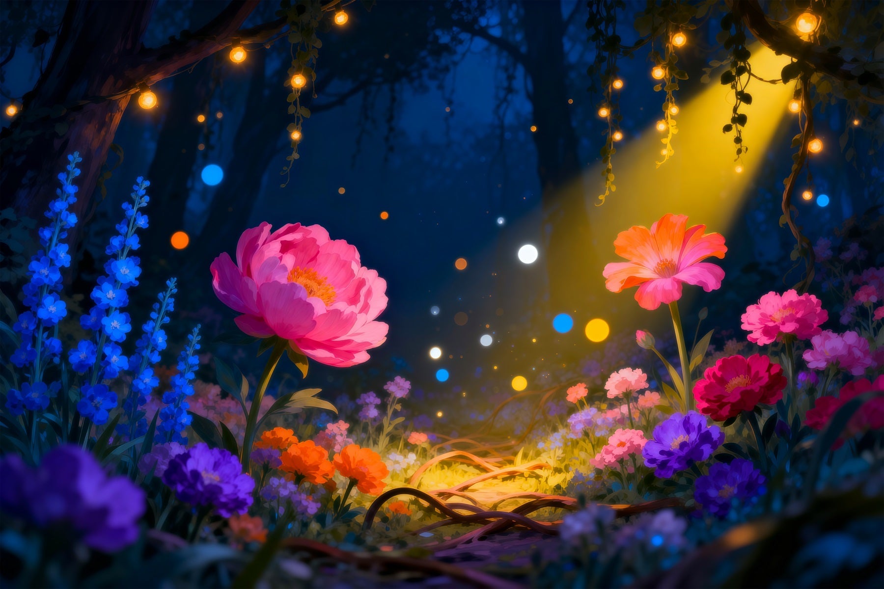 Woodland Forest Backdrop Glowing Wildflower Garden Dream Light Scary Forest Backdrop UK RR63-142