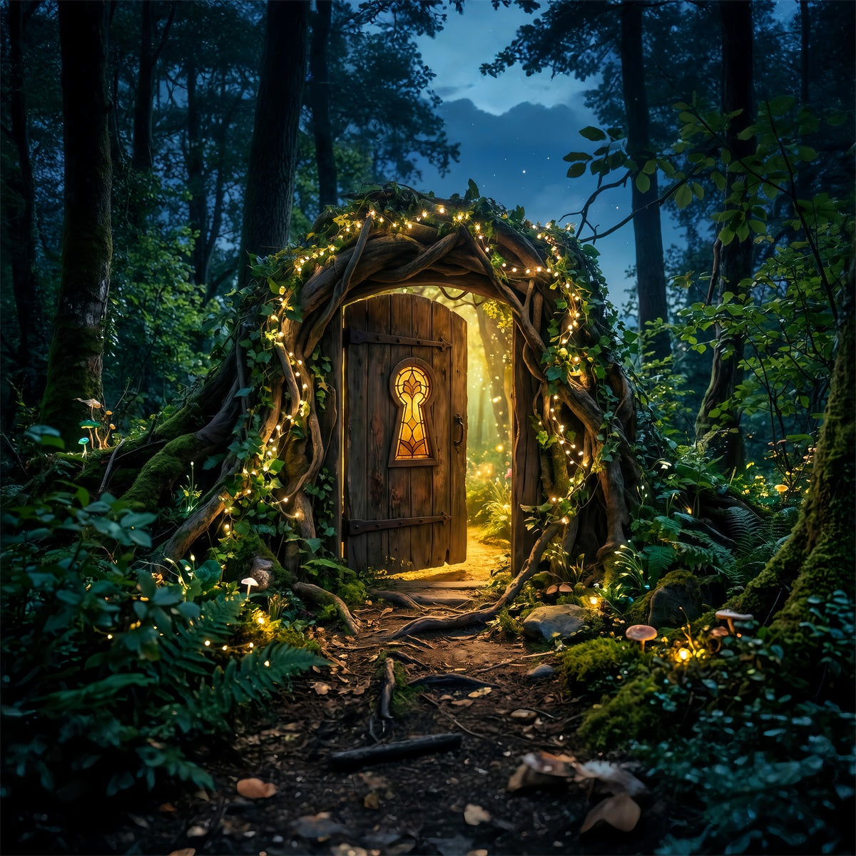 Photography Backdrops Forest Mystic Woodland Doorway Golden Light Entrance Forest Backdrop UK RR63-155