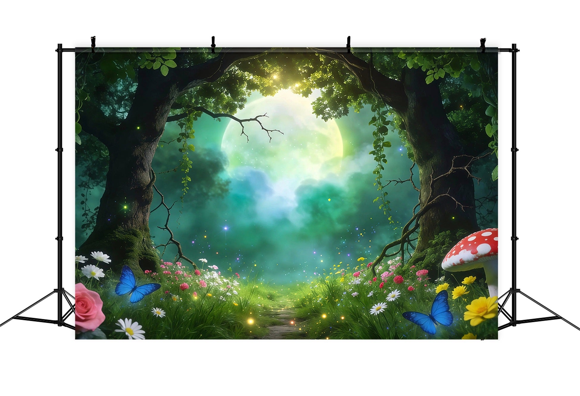 Fairy Tale Forest Backdrop Moonlit Forest Clearing Giant Moon Glow Forest Backdrop Photography UK RR63-159