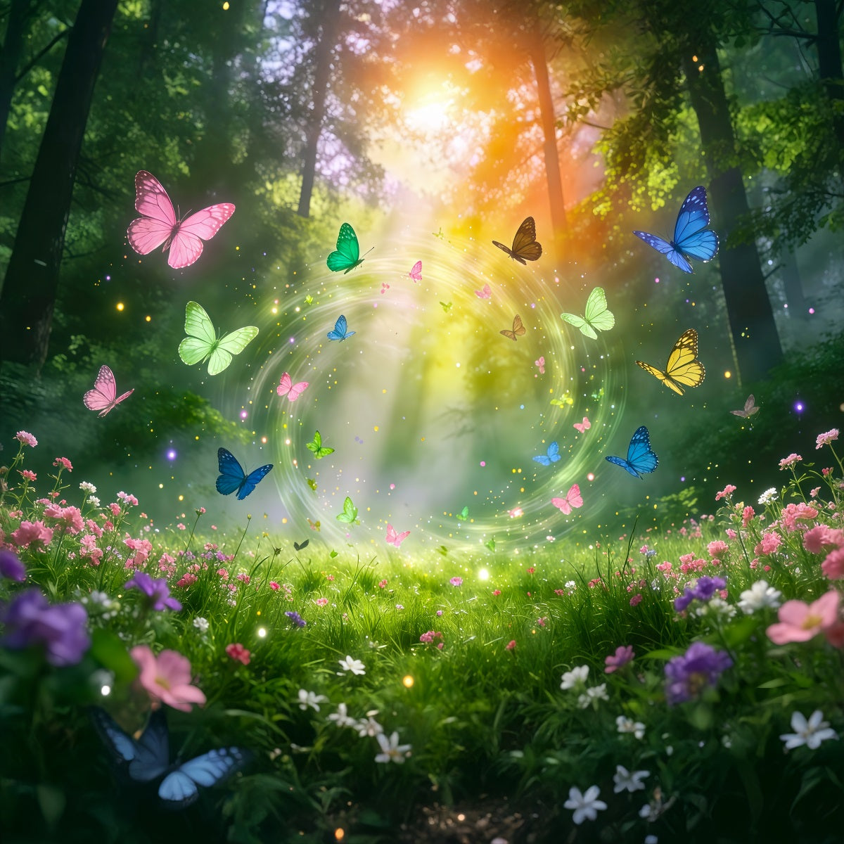 Enchanted Forest Backdrop Diy Colorful Butterfly Circle Magic Light Burst Forest Backdrop UK RR63-160