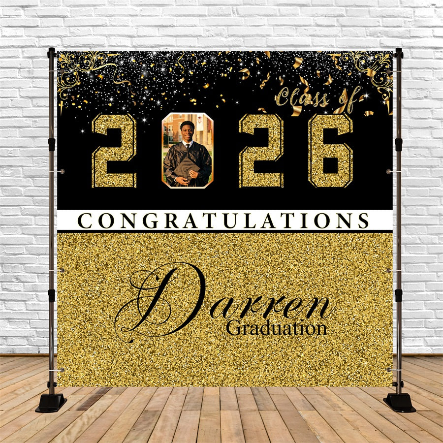 Graduation Backdrop Black Gold Glitter Numbers Personalized Graduation Party Backdrop UK RR63-19