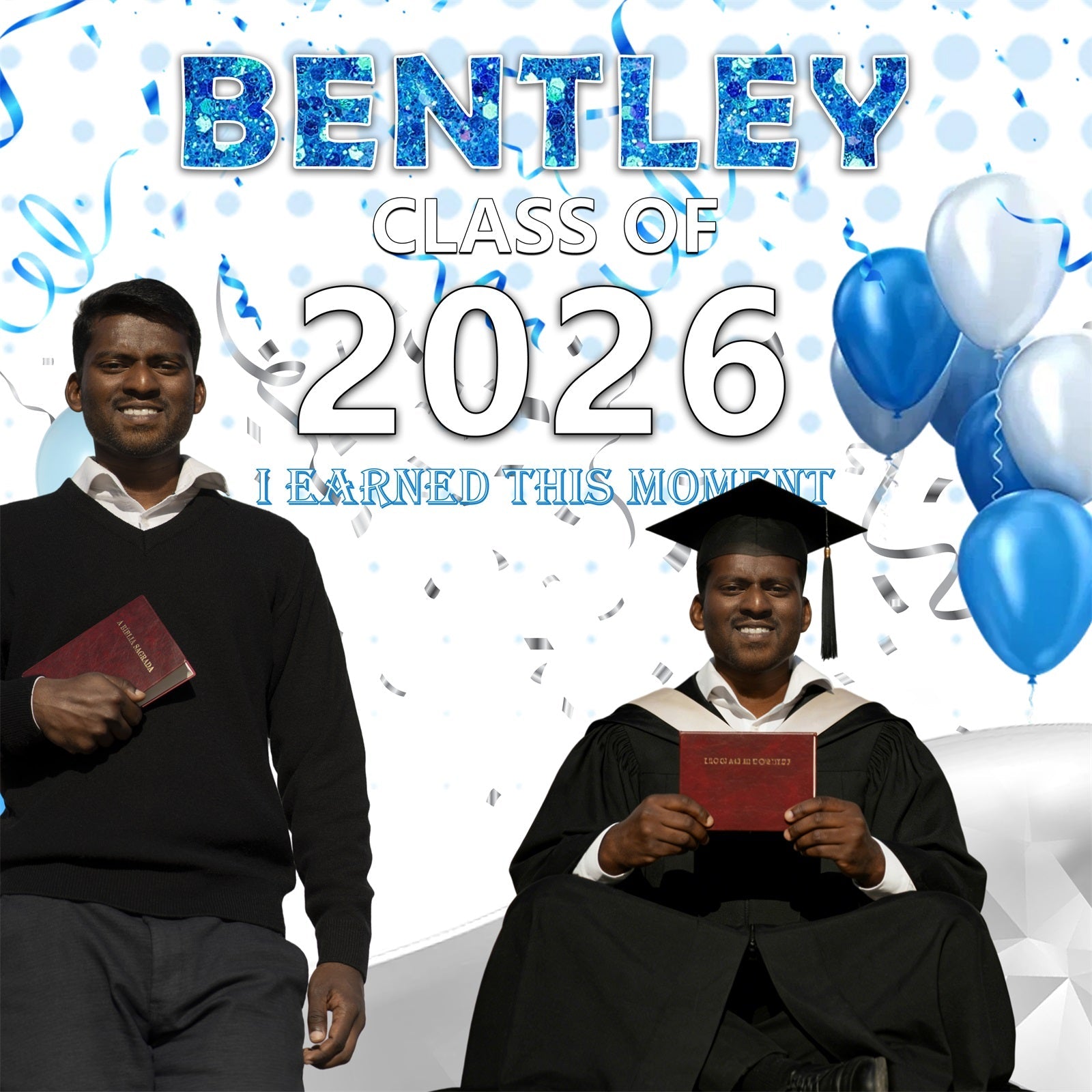 Graduation Backdrop Design Blue Glitter Confetti Balloons Backdrop For Graduation Party UK RR63-28