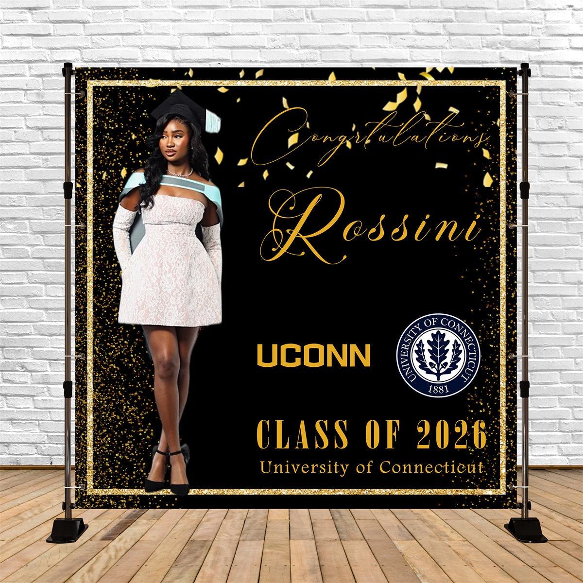 Black Gold Luxury Graduation Backdrop Stylish University Ceremony Customizable Graduation Backdrop UK RR63-36