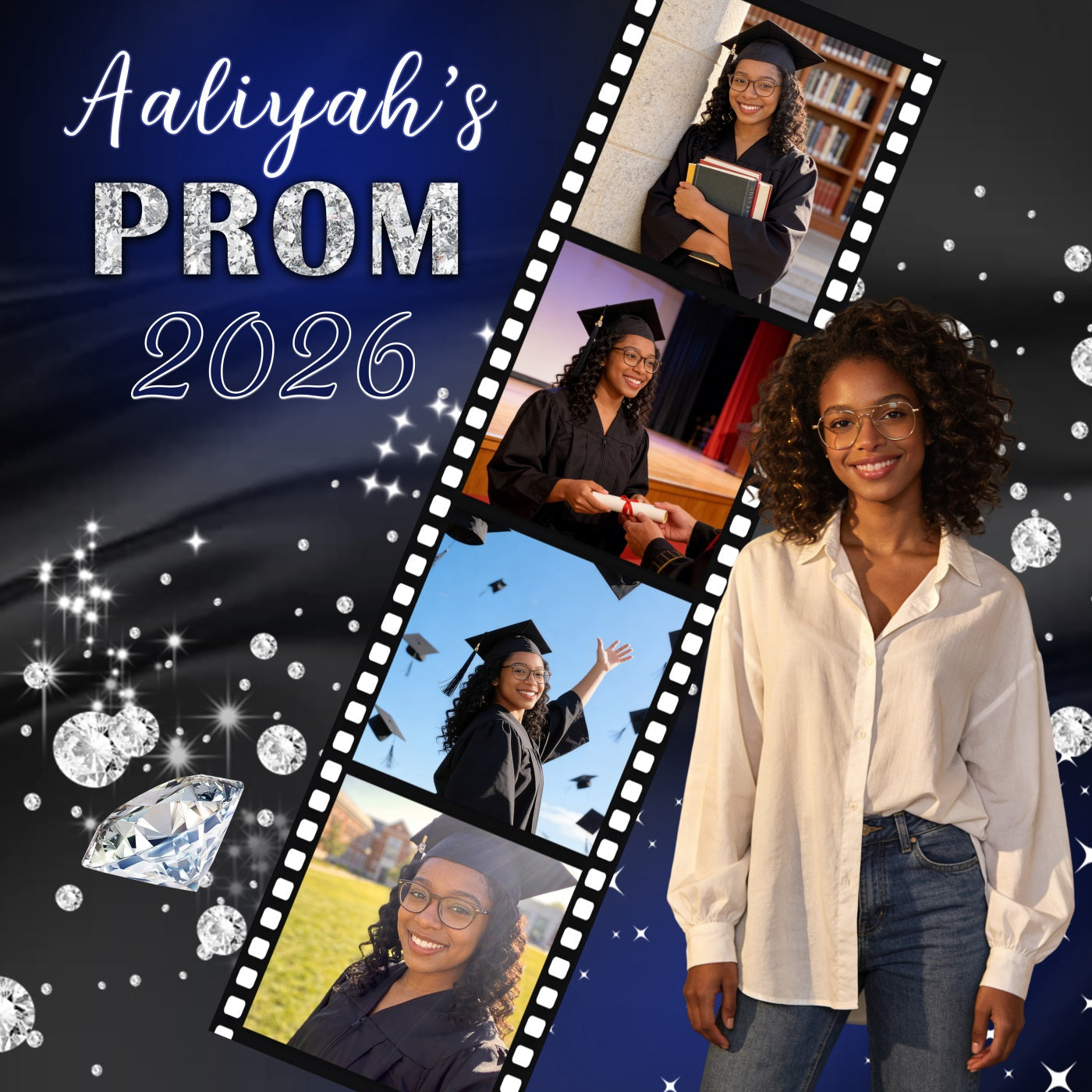 Prom Party Backdrop Navy Filmstrip Collage Customized Graduation Backdrop UK RR63-4