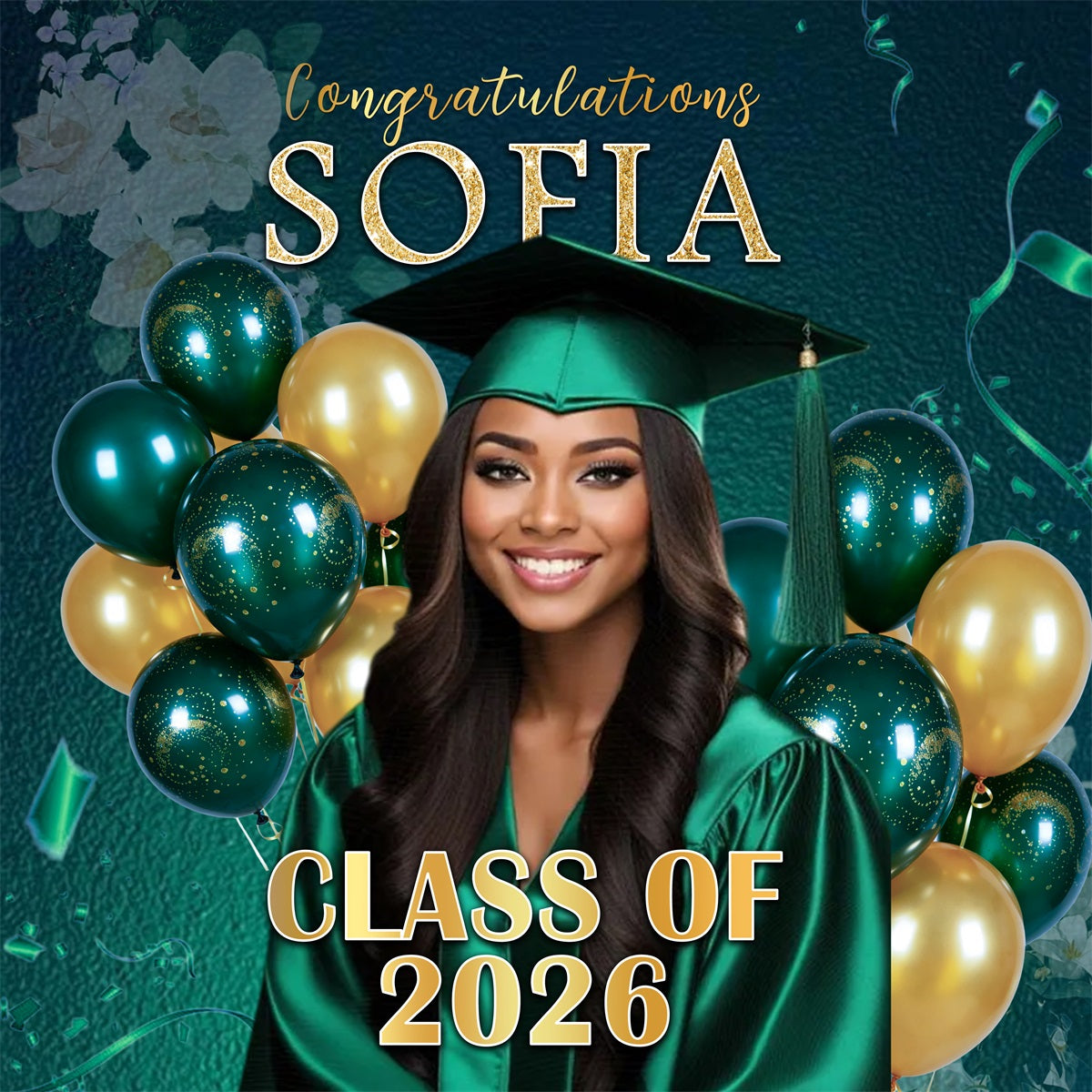 Metallic Balloons Graduation Backdrop Green Gold Decor Celebration 2026 Graduation Backdrop UK RR63-41