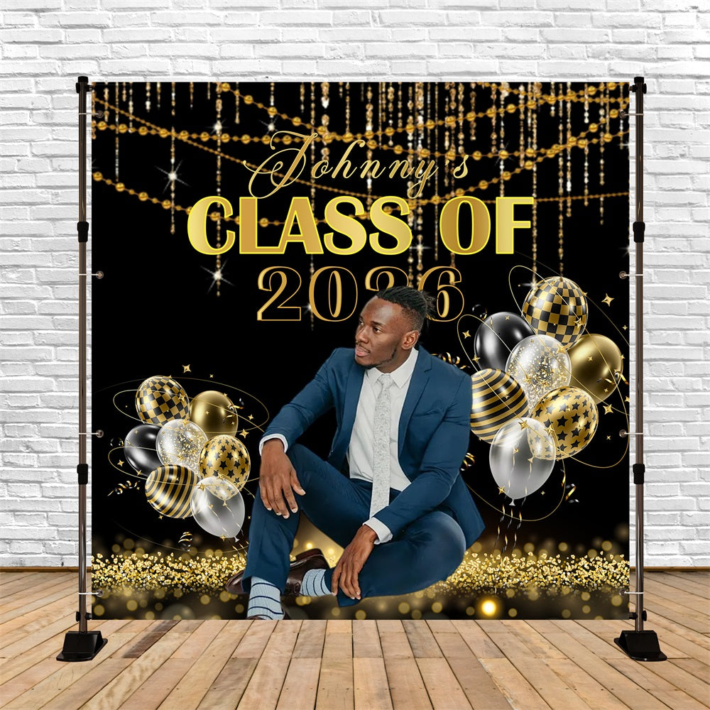 Balloons Graduation Backdrop Elegant Gold Black Balloons Graduation Backdrop Banner UK RR63-46