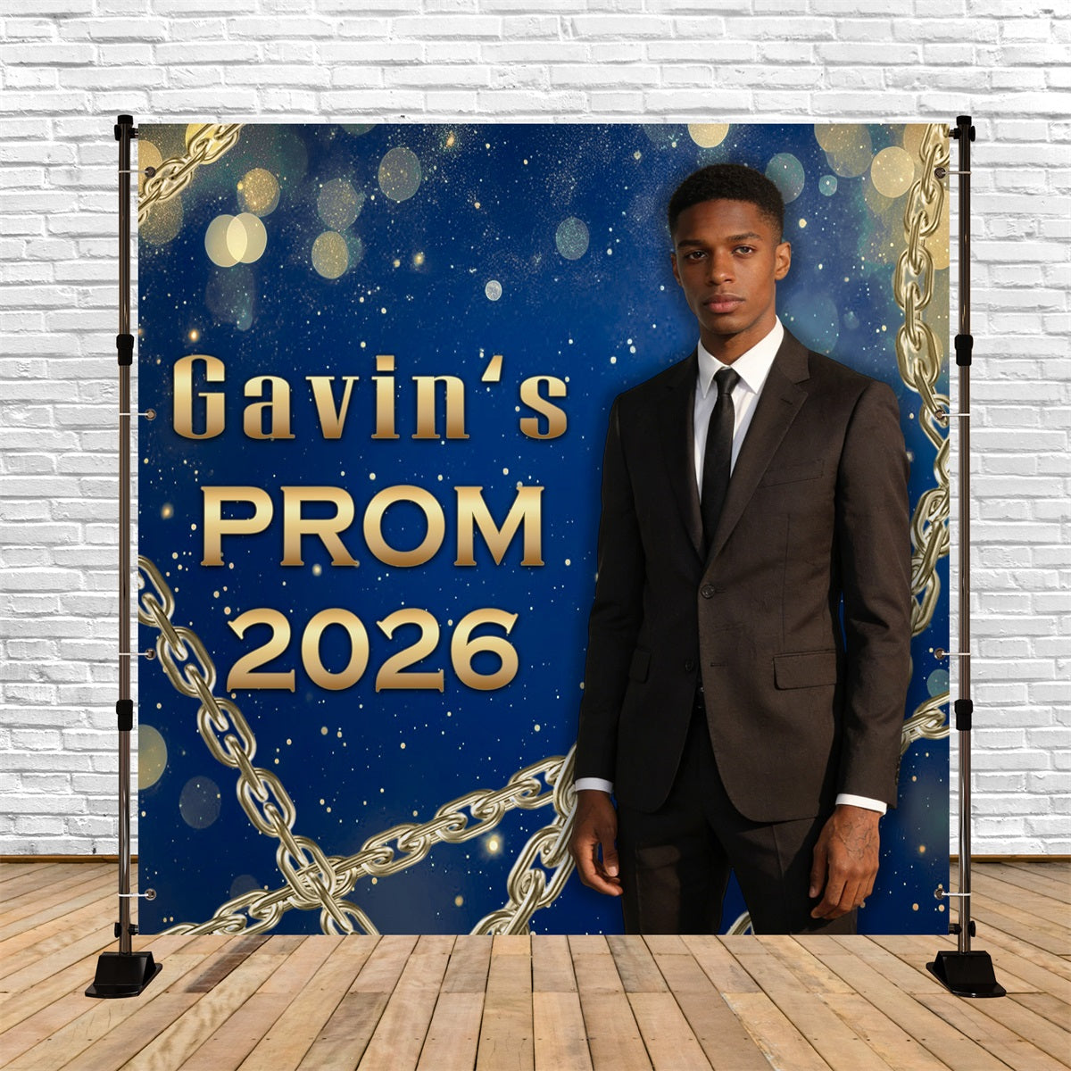 Custom Prom Backdrop Gold Chain Bokeh Galaxy Graduation Party Backdrops UK RR63-5