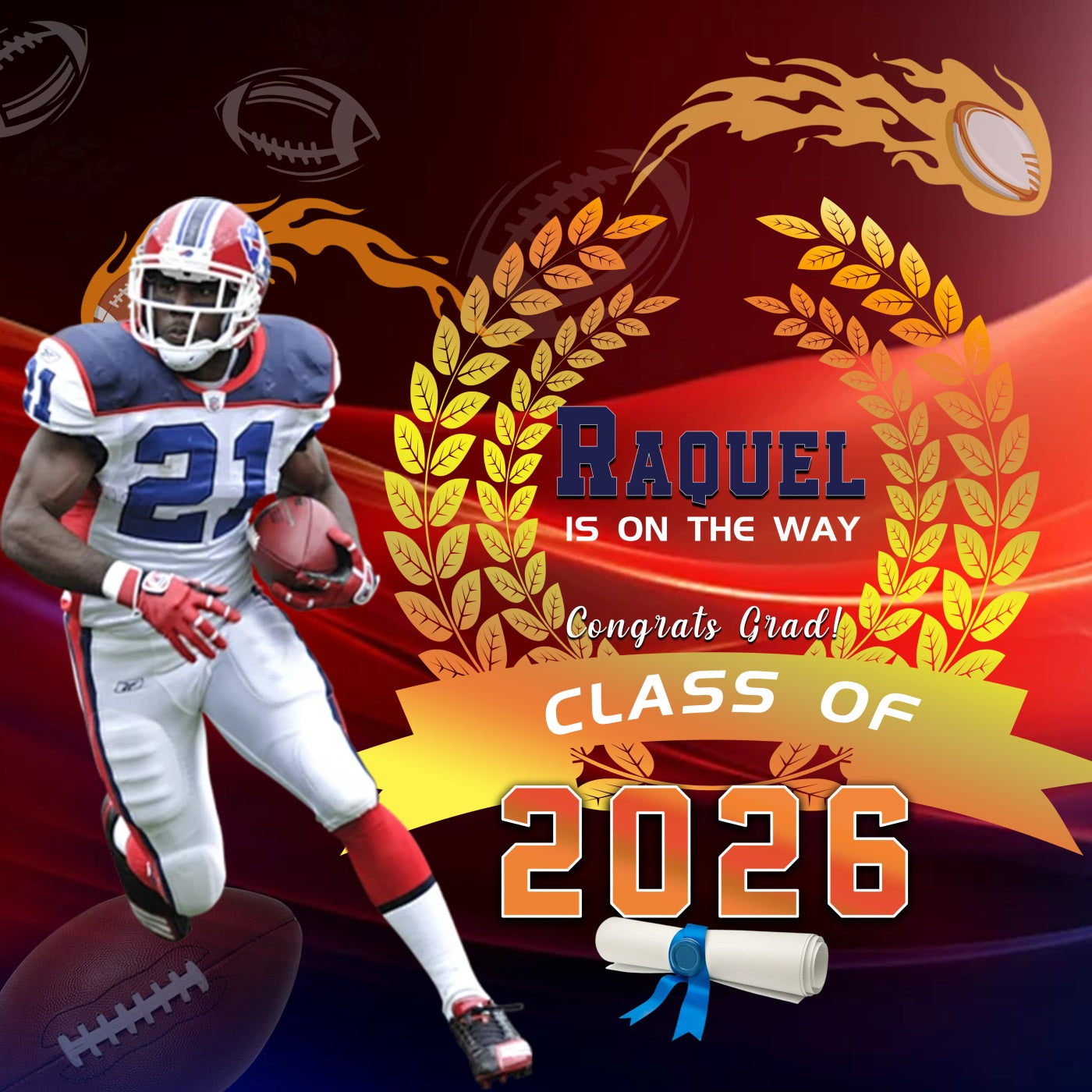 Sports Graduation Backdrop Football Player Victory Moment Graduation Party Backdrops UK RR63-50