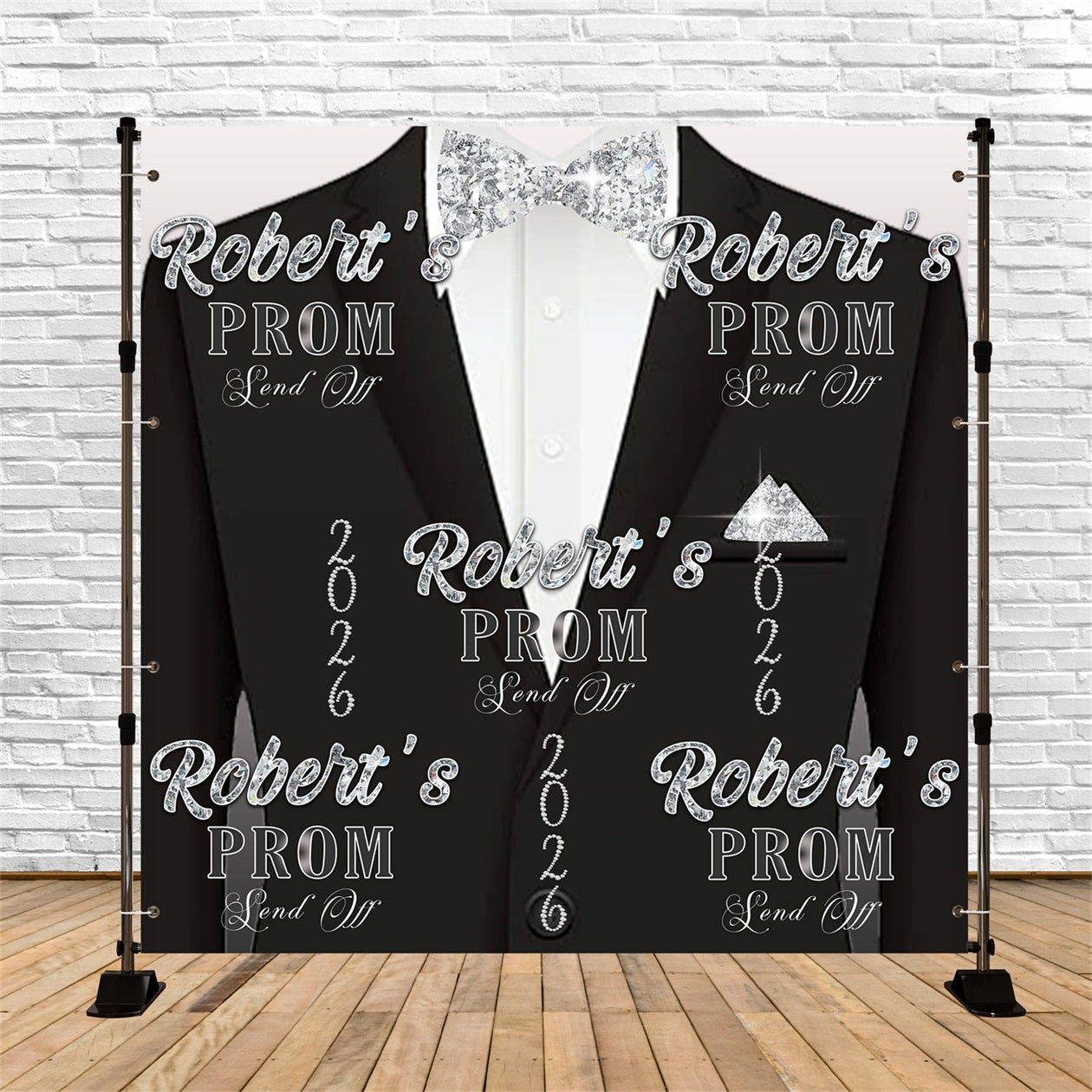 Prom Send Off Backdrop Black Tuxedo Diamond Bowtie Graduation Party Backdrop Ideas UK RR63-6