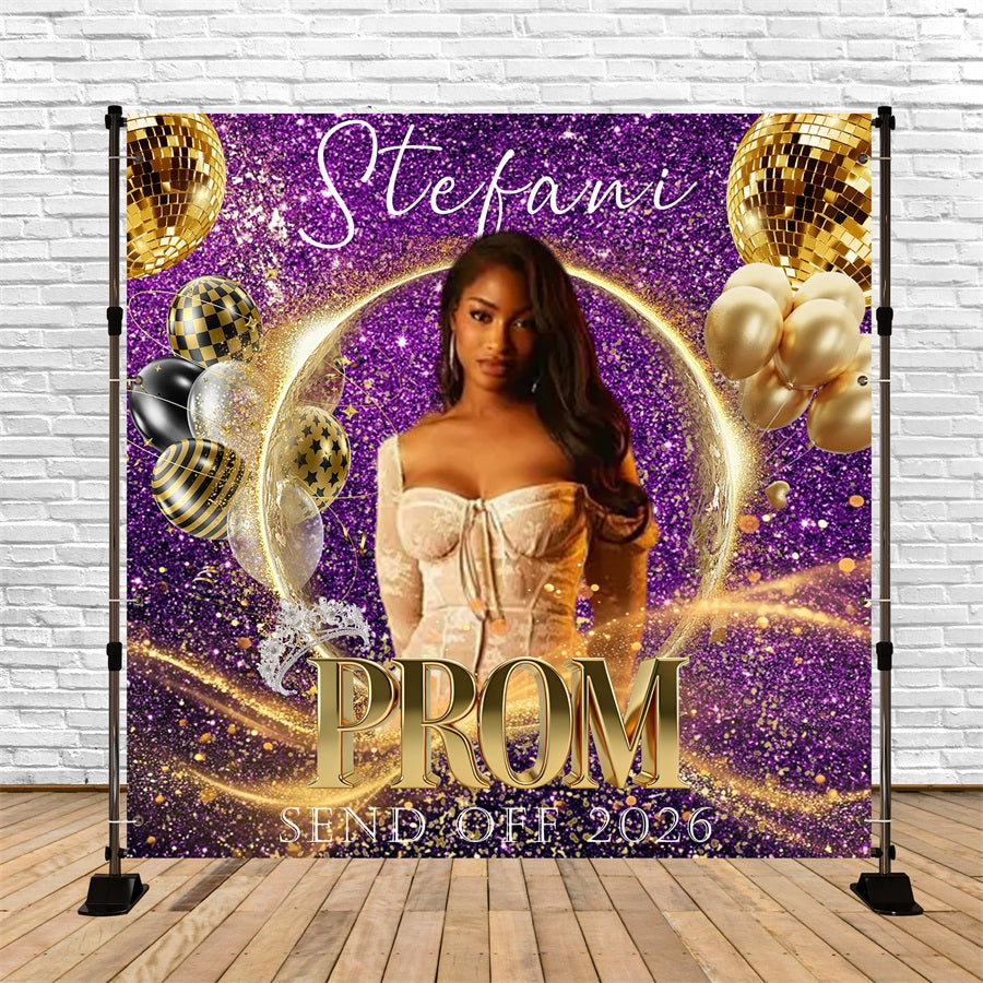 Disco Ball Prom Party Backdrop Purple Shimmer Metallic Balloons Prom Send Off Backdrops UK RR63-62