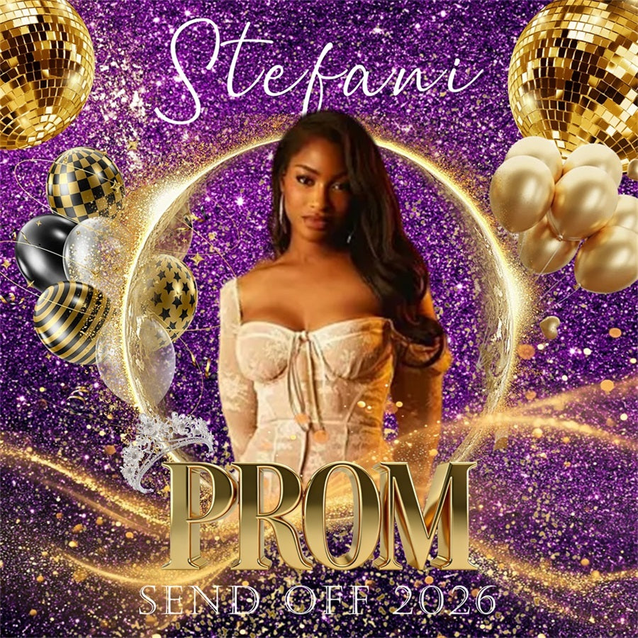 Disco Ball Prom Party Backdrop Purple Shimmer Metallic Balloons Prom Send Off Backdrops UK RR63-62