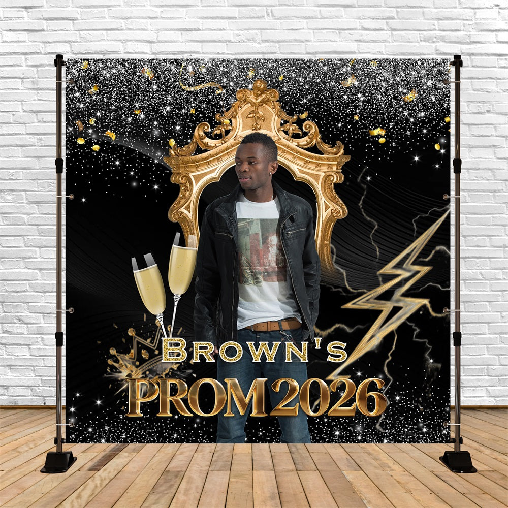 Silver And Black Prom Backdrop Golden Throne Champagne Glasses Prom 2026 Backdrop UK RR63-64