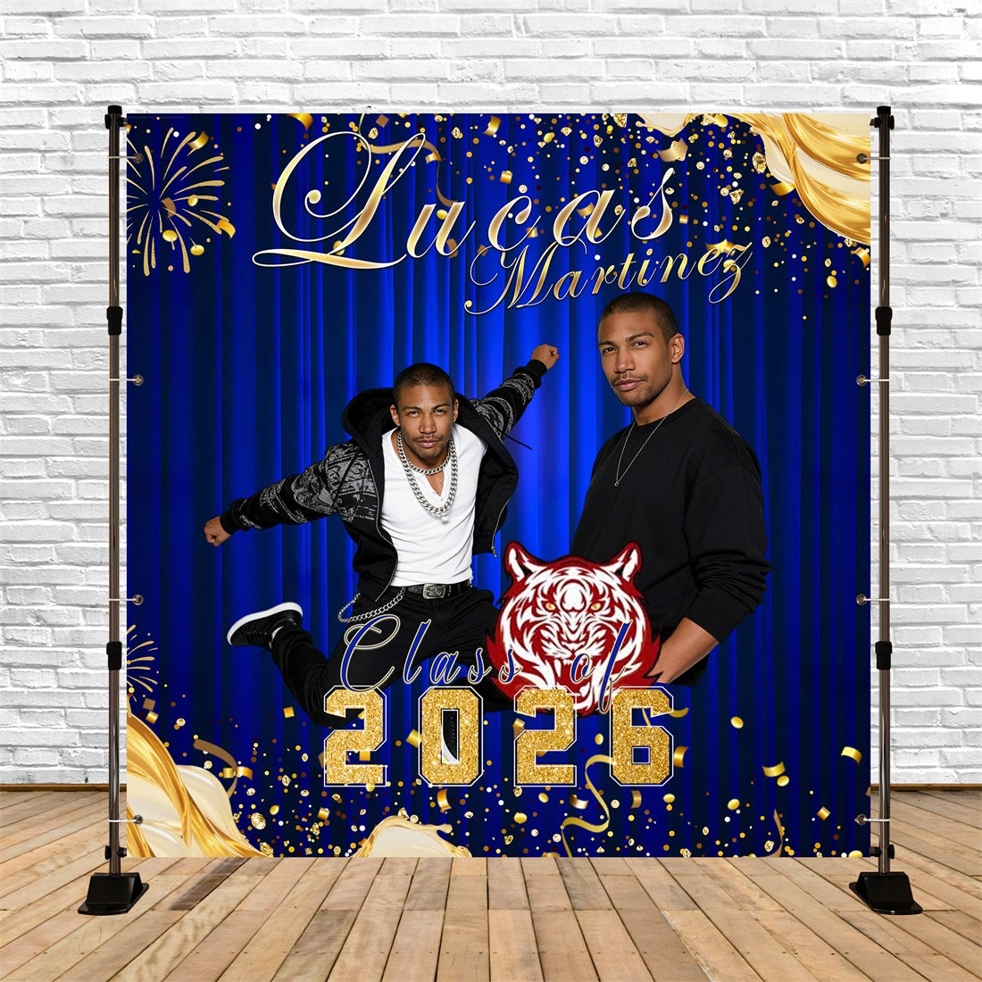 Blue Prom Backdrop Gold Firework Confetti Custom Prom Send Off Backdrop UK RR63-66