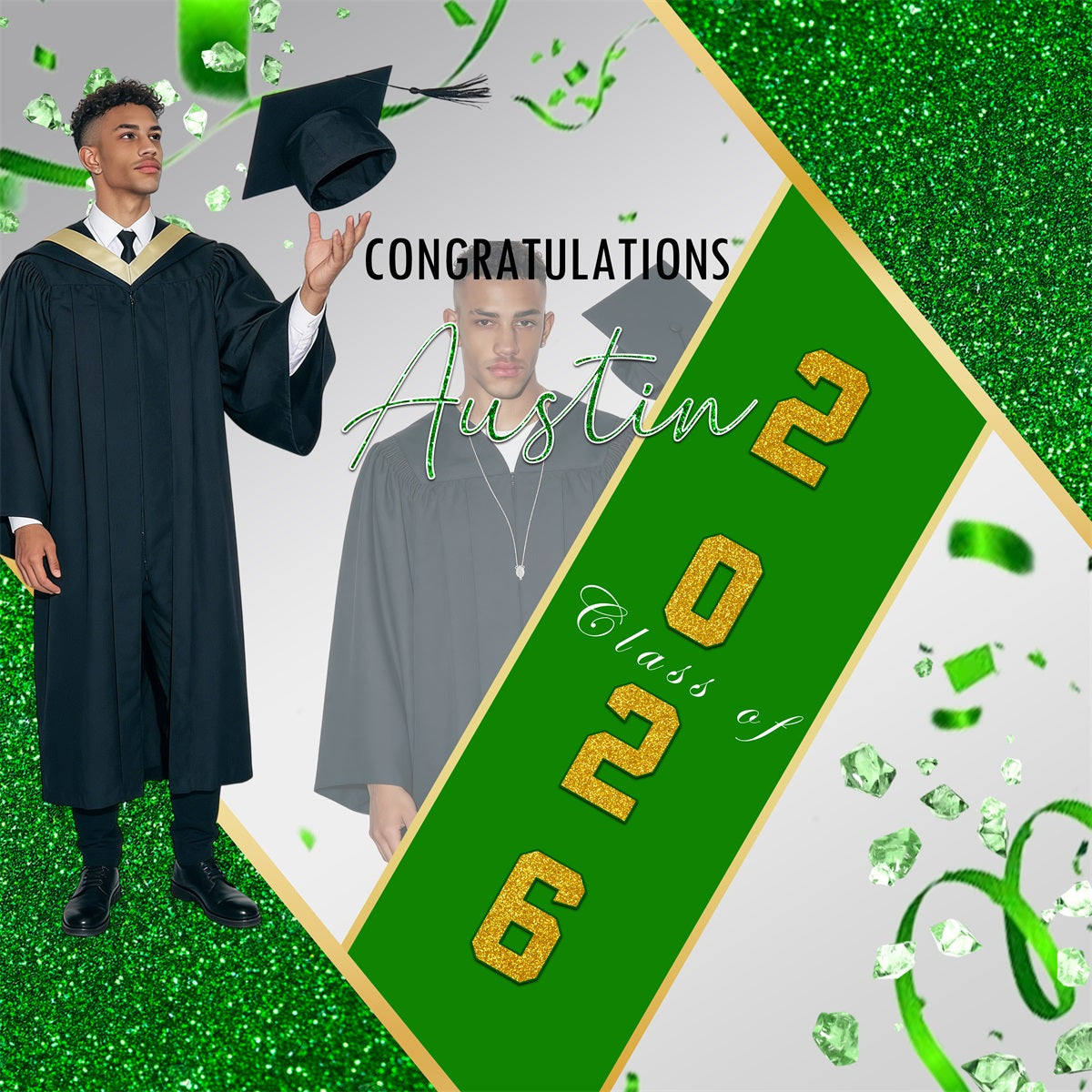 College Graduation Backdrop Green Glitter Celebration Moment Backdrop Ideas For Graduation Party UK RR63-67