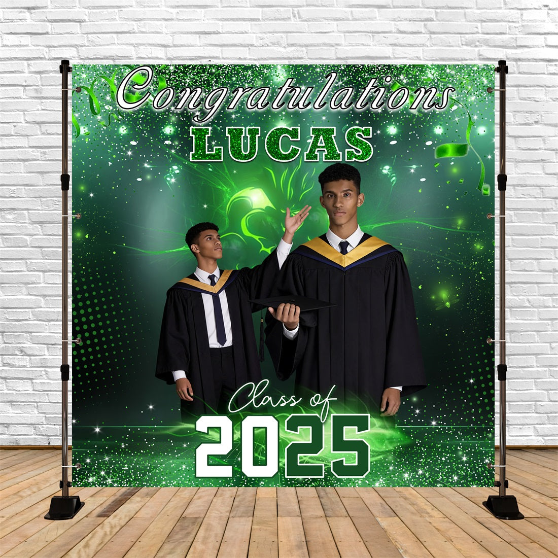 Future Tech Grad Graduation Backdrop Green Glitter Ribbon Backdrop Graduation Party UK RR63-68