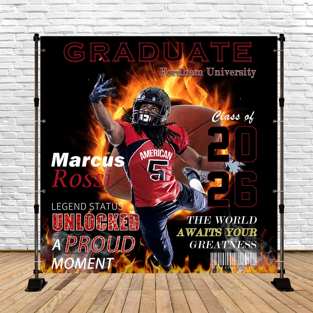 Sports Graduation Backdrop Flaming Football Graduate Customized Graduation Backdrop UK RR63-70