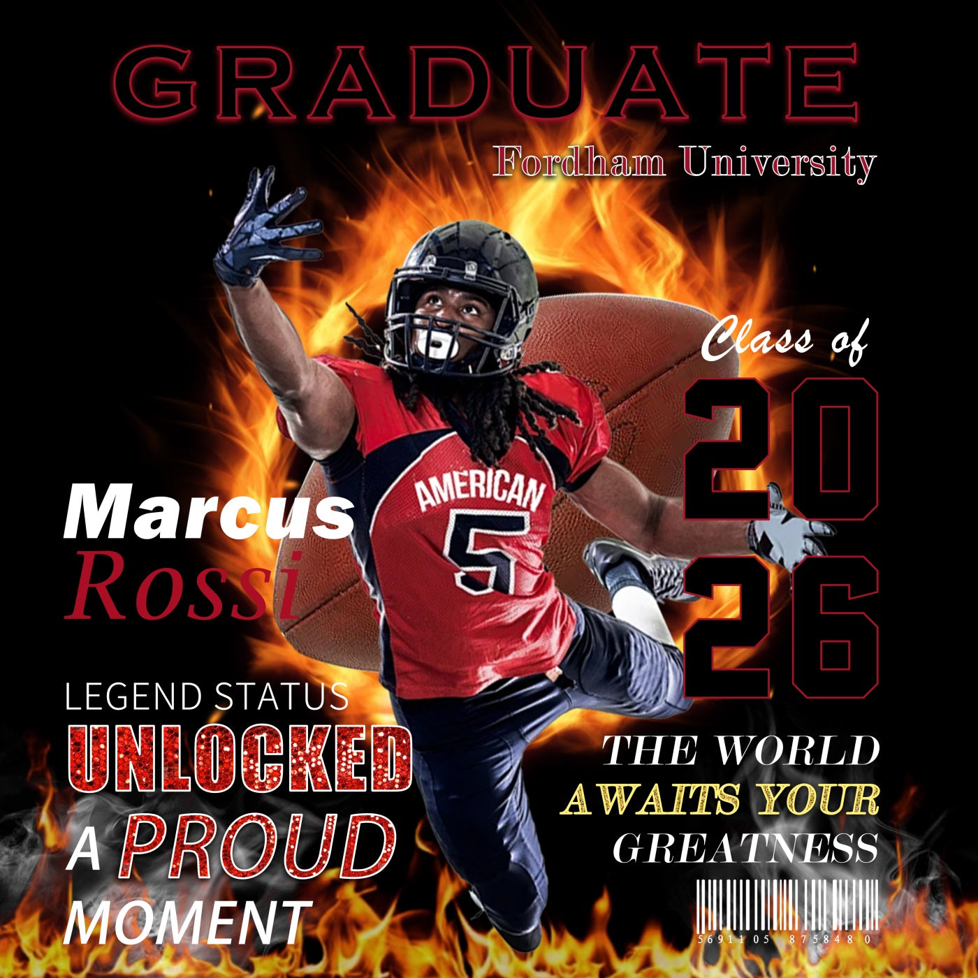Sports Graduation Backdrop Flaming Football Graduate Customized Graduation Backdrop UK RR63-70