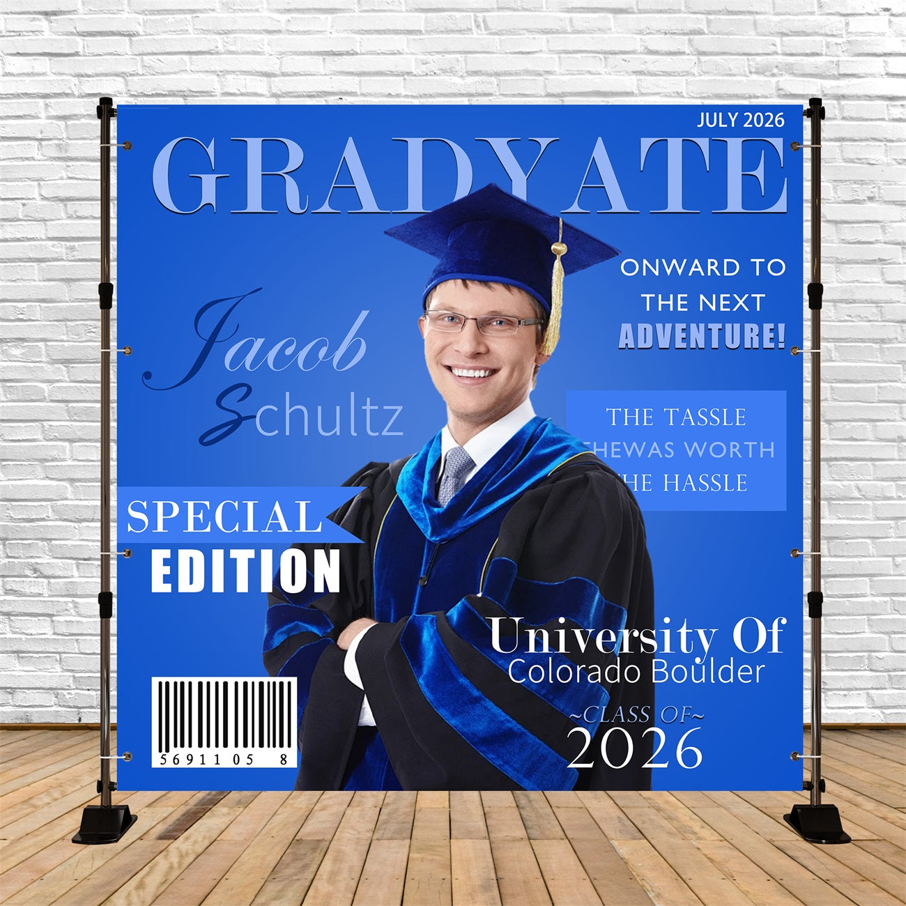 Blue Graduation Backdrop University Class of 2026 Personalized Graduation Backdrops UK RR63-72