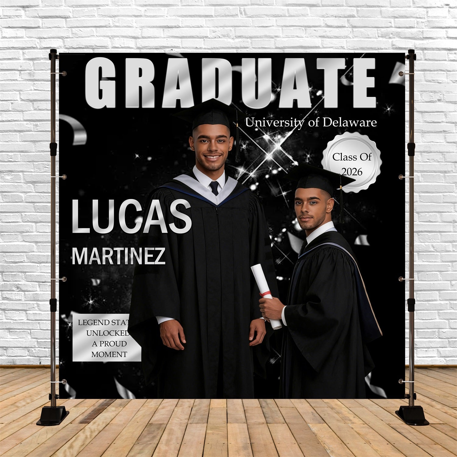 Simple Graduation Backdrop Ideas Sliver Glitter Ribbon Personalized Backdrop For Graduation UK RR63-73