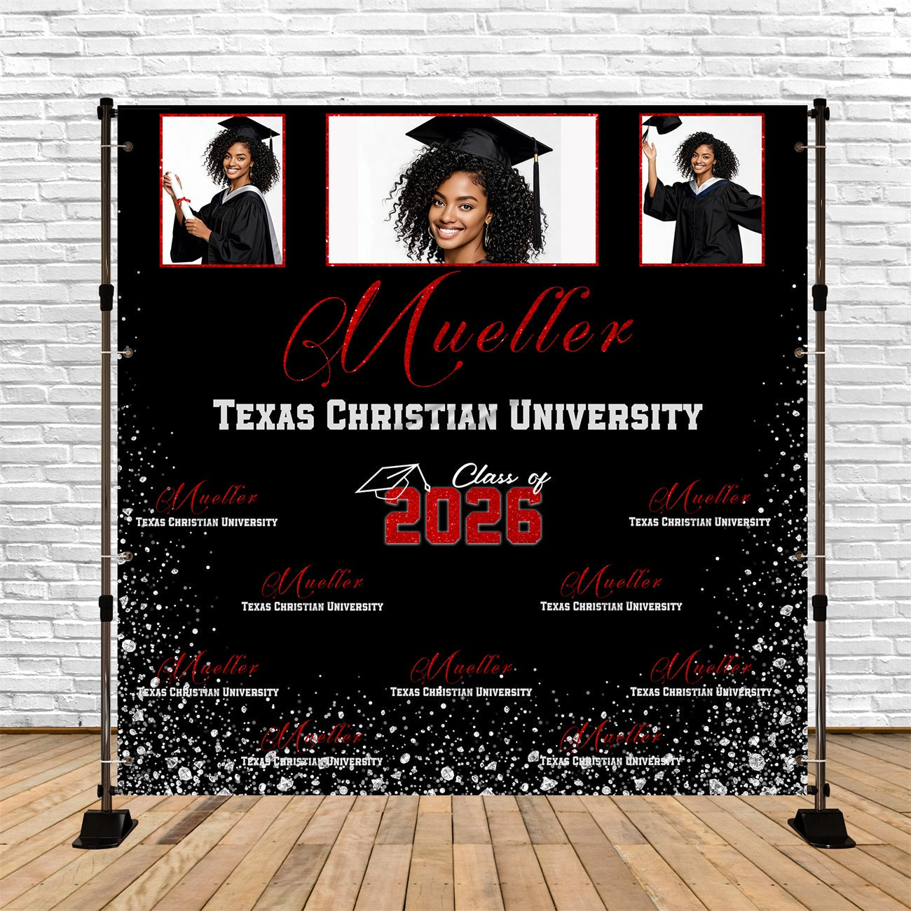 Memory Collage Graduation Backdrop Sliver Glitter Diamond Graduation Backdrop UK RR63-74