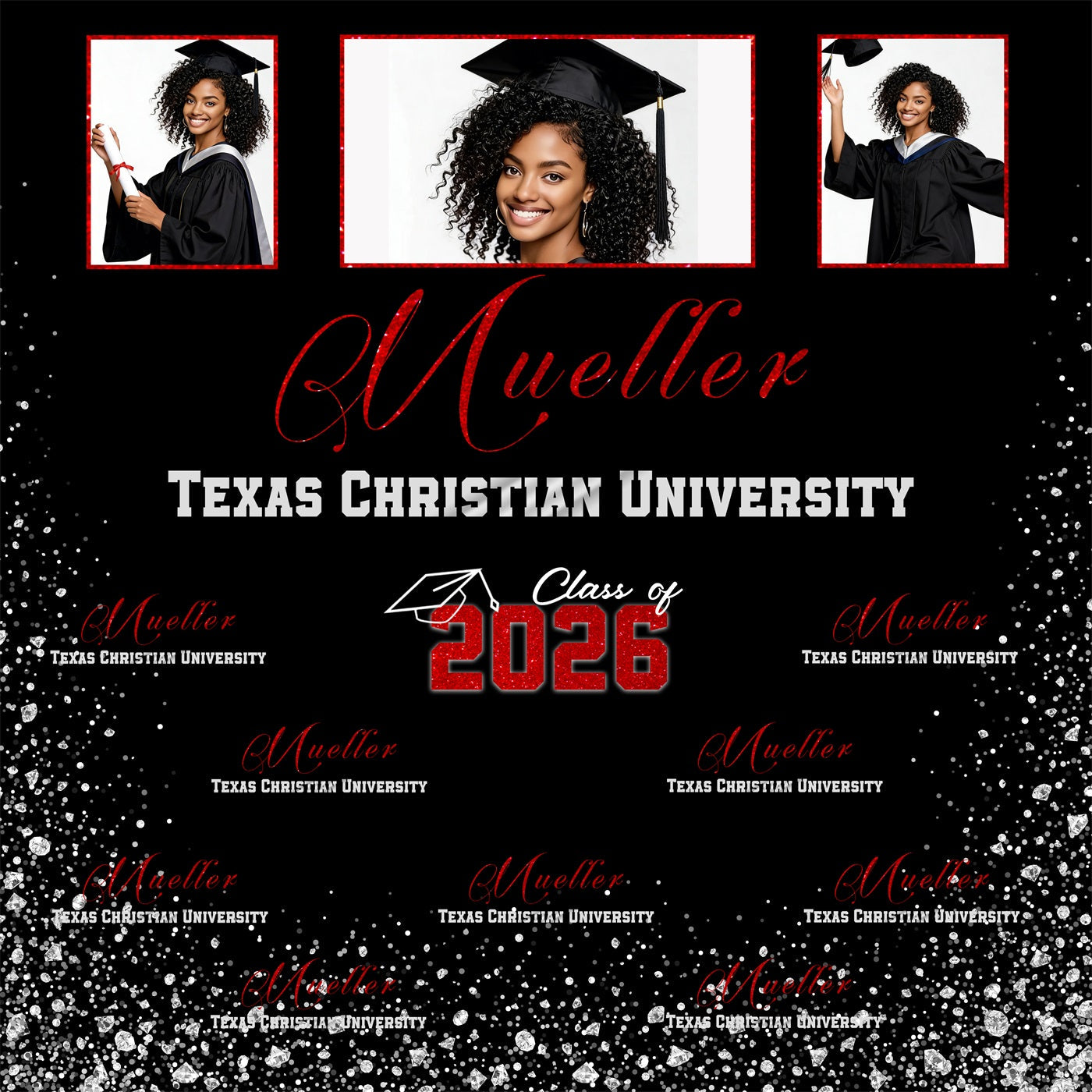 Memory Collage Graduation Backdrop Sliver Glitter Diamond Graduation Backdrop UK RR63-74